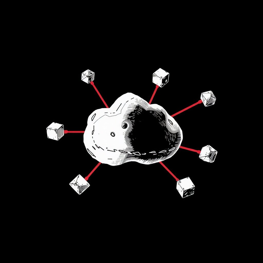 Семь tracking routes расходятся от одной cloud-точки к разным operating models