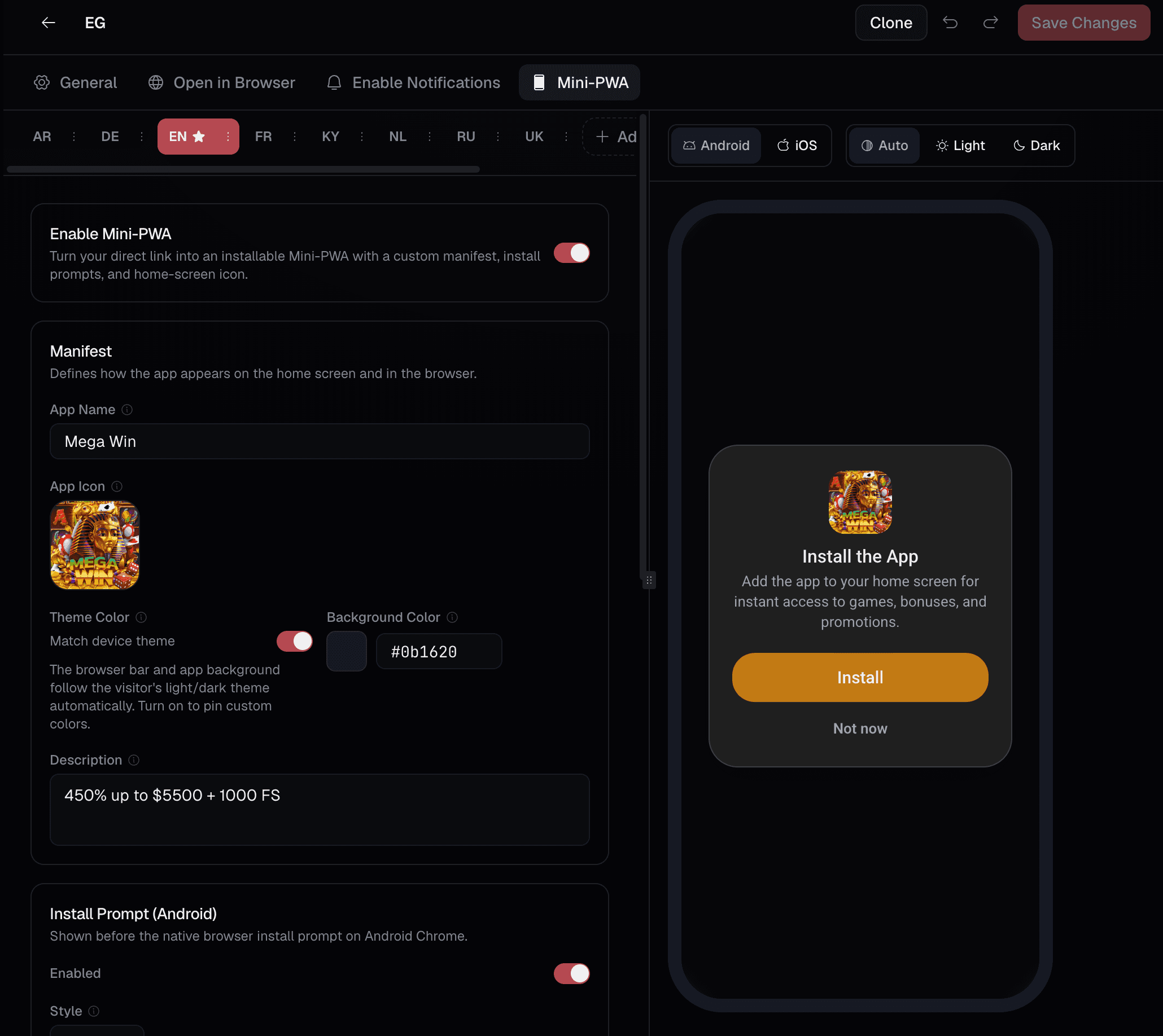 Direct Link Mini-PWA tab